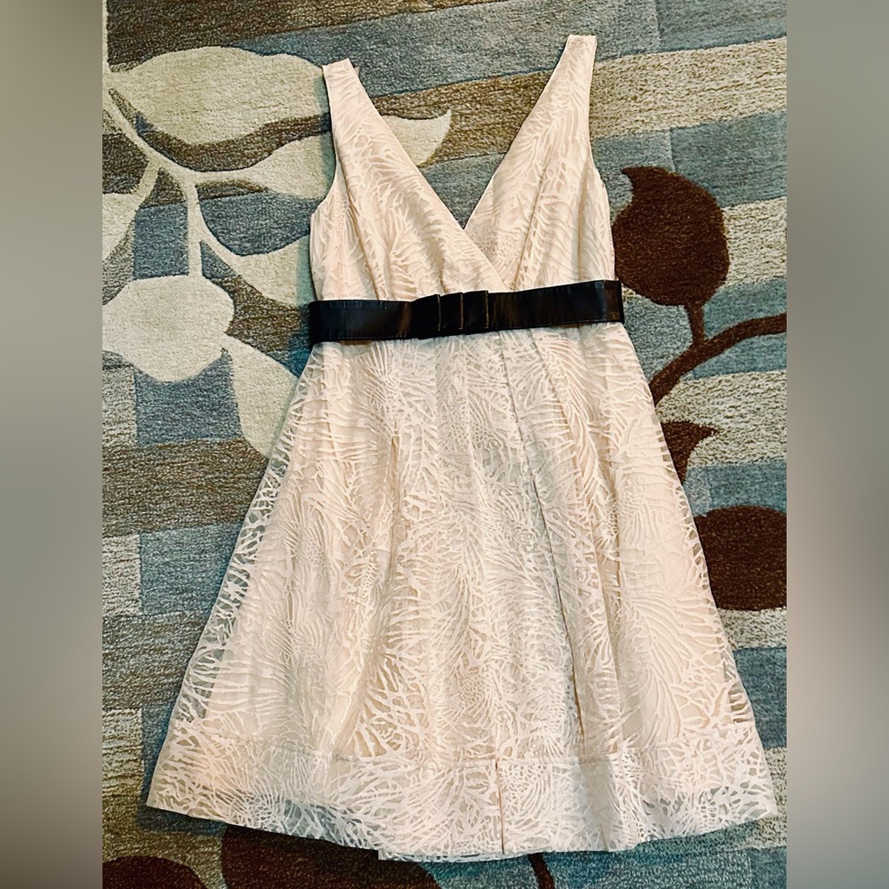 Diane Von Furstenberg Sleeveless Ringwald Peach Burnout Dress Faux Leather Belt - Picture 6 of 11